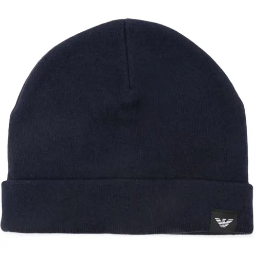 Beanies, male, , Size: M Navy Wool Hat - Emporio Armani - Modalova