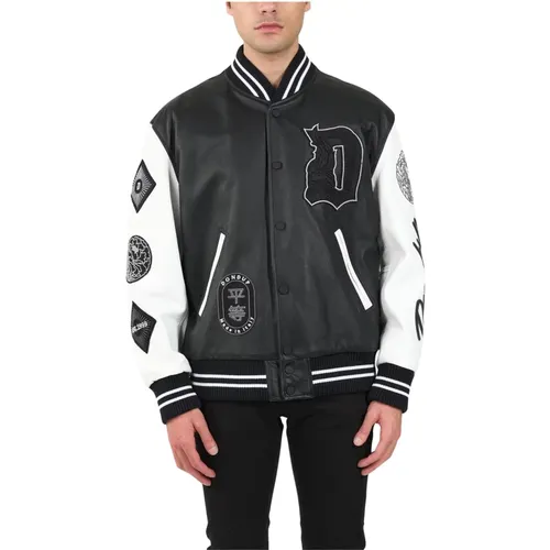 Bomber Jackets, male, , Size: M Leather College Jacket with Patches - Dondup - Modalova