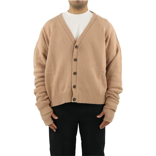 Cardigans, male, , Size: S Oversized Logo Cardigan in Natural - Ambush - Modalova