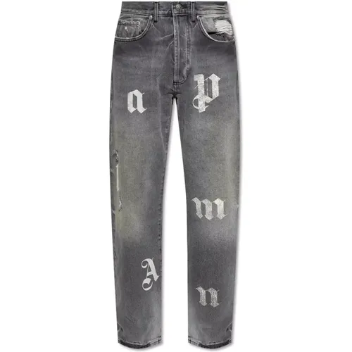 Straight Jeans, male, , Size: W32 Jeans with raw finish - Palm Angels - Modalova