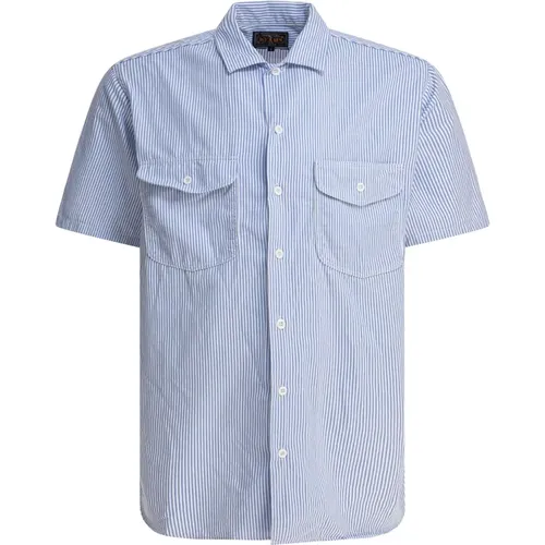 Short Sleeve Shirts, male, , Size: S Work Short Sleeve Stripe Coolmax Shirt - Beams Plus - Modalova