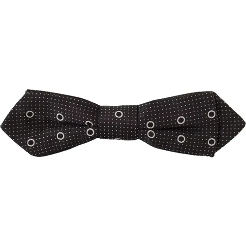 Bowties, male, , Size: ONE SIZE White Polka Dot Silk Neck Papillon Tie - Dolce & Gabbana - Modalova