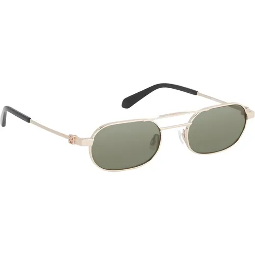 Gold Frame Green Lens Sunglasses , unisex, Sizes: 55 MM - Off White - Modalova