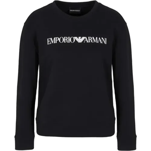 Organischer Marineblauer Pullover mit weißer Logoschrift - Emporio Armani - Modalova