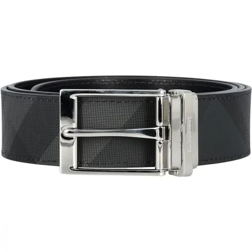 Reversible Check Leather Belt Charcoal/Silver , male, Sizes: 100 CM - Burberry - Modalova