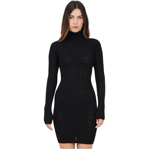 Schwarzes Mesh-Strickkleid Tiefer Ausschnitt , Damen, Größe: 2XL - Elisabetta Franchi - Modalova