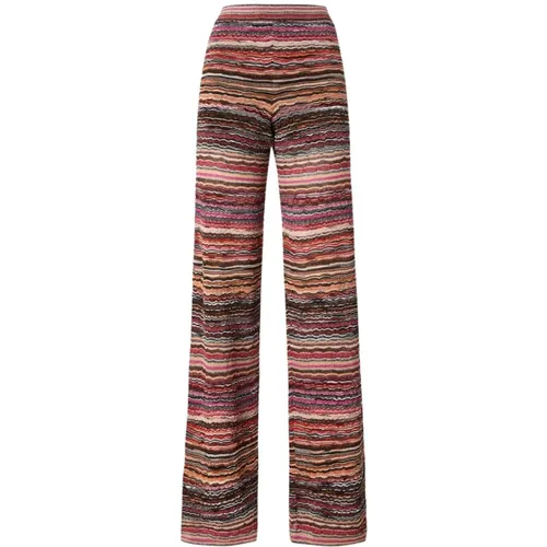 Wide Trousers, female, , Size: M Brown Knitted Trousers Ribbed Waistband - Missoni - Modalova