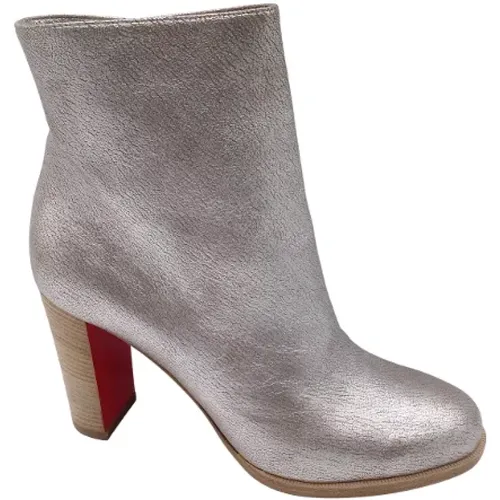 Pre-owned Boots, female, , Size: 6 US Silver Metallic Leather Boots - Christian Louboutin Pre-owned - Modalova