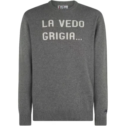 Grey Sweater with Crew Neck and Logo Embroidery , male, Sizes: S - MC2 Saint Barth - Modalova