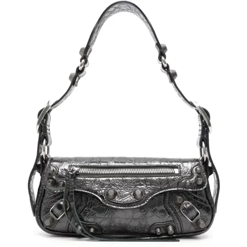 Grey Cracked Leather Stud Bag , female, Sizes: ONE SIZE - Balenciaga - Modalova