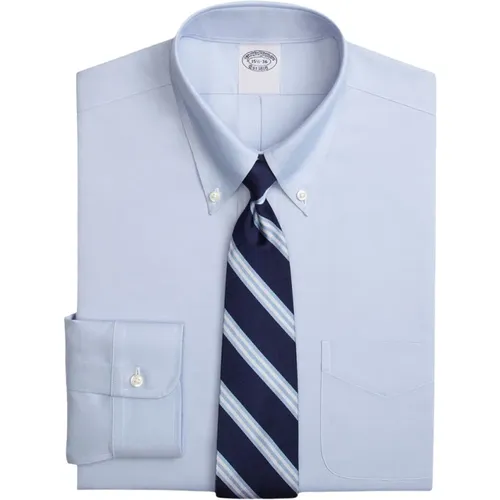 Hellblaues Regular Fit Non-Iron Pinpoint Hemd mit Button-Down-Kragen , Herren, Größe: L - Brooks Brothers - Modalova