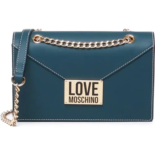 Cross Body Bags, female, , Size: ONE SIZE Teal Shoulder Bag with Flap Closure - Love Moschino - Modalova