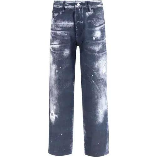 Straight Jeans, male, , Size: W29 Denim Print Pants with Straight Silhouette - Emporio Armani - Modalova