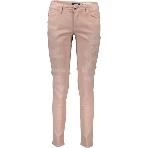 Rosa Baumwolljeans & Hose, abgenutzter Effekt, Logo , Damen, Größe: W25 - Just Cavalli - Modalova