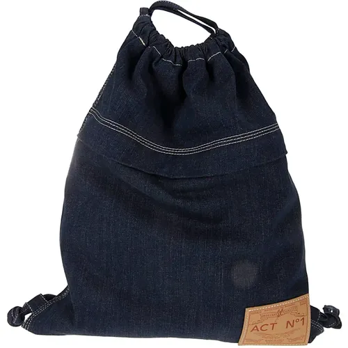 Denim Drawstring Backpack with Zip Pocket , female, Sizes: ONE SIZE - ACT N°1 - Modalova