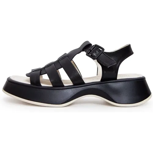 Schwarze Leder Plateau Sandalen Joanna , Damen, Größe: 39 EU - Cesare Gaspari - Modalova