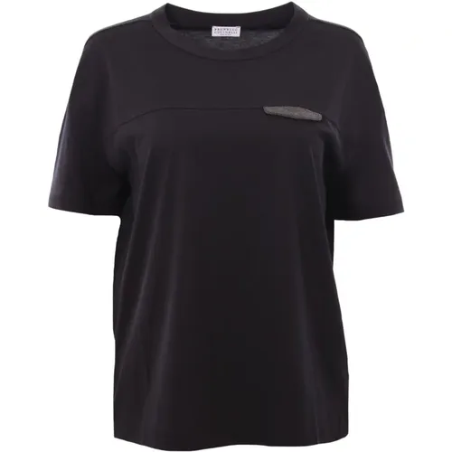 Kurzarm T-Shirt mit Messingdetail , Damen, Größe: XS - BRUNELLO CUCINELLI - Modalova
