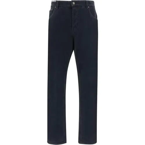 Straight Jeans, male, , Size: W29 Velvet Ribbed Straight Pants with Leather Patch - PT Torino - Modalova