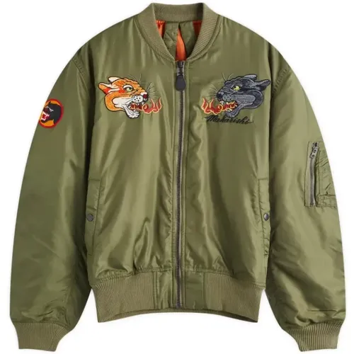 Bomber Jackets, male, , Size: S Dualithi Panther Flight Jacket Olive - Maharishi - Modalova