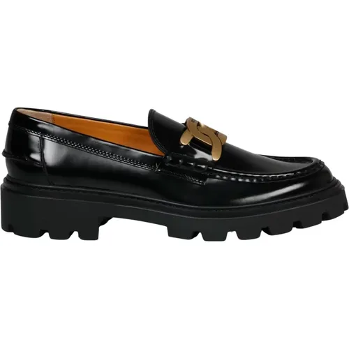 Leather Loafers with Metal Chain Accessory , female, Sizes: 8 UK, 4 UK, 6 UK, 7 UK, 3 UK, 5 UK, 5 1/2 UK - TOD'S - Modalova