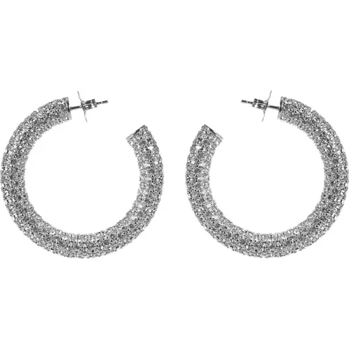 Silberne Hoop-Ohrringe mit Kristallen - Amina Muaddi - Modalova