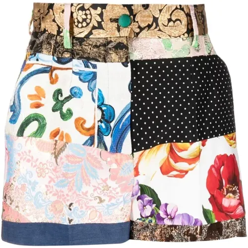 Patchwork Print High Waist Shorts - Dolce & Gabbana - Modalova