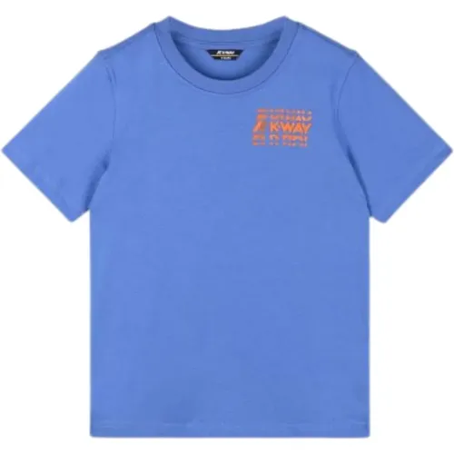 Blaues Kinder T-Shirt mit orangem Logo-Druck - K-way - Modalova