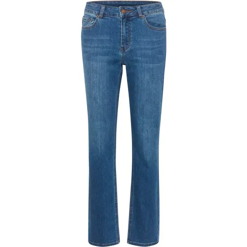 Stylische Straight Leg Jeans mit Mid-Rise Taille und klassischen Taschen , Damen, Größe: XS - Kaffe - Modalova