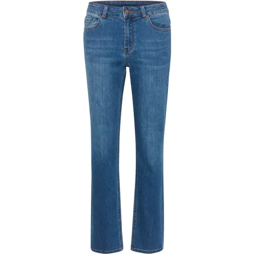 Stylische Straight Leg Jeans mit Mid-Rise Taille und klassischen Taschen , Damen, Größe: L - Kaffe - Modalova