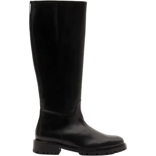 Schwarze Lederstiefel für Damen mit sportlicher Sohle , Damen, Größe: 37 1/2 EU - PARALLELE - Modalova