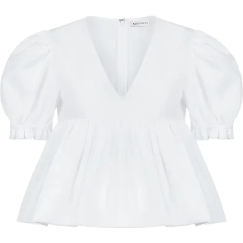 Weiße Geraffte Babydoll-Bluse , Damen, Größe: 2XL - Nina Ricci - Modalova
