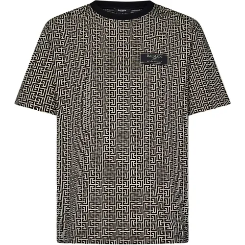 Ivory Monogram T-Shirt Stylish Logo , male, Sizes: S - Balmain - Modalova