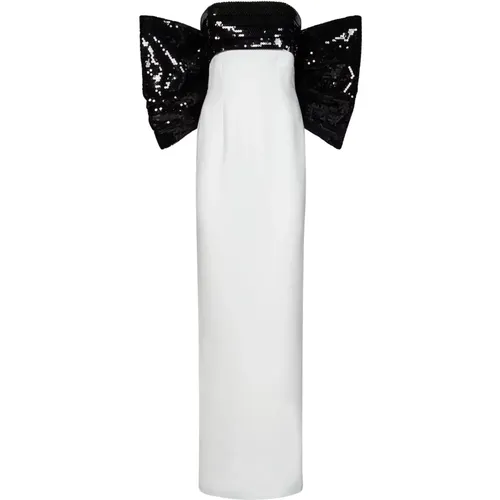 Maxi Crepe Strapless Dress with Sequin Bow , female, Sizes: L - Monot - Modalova