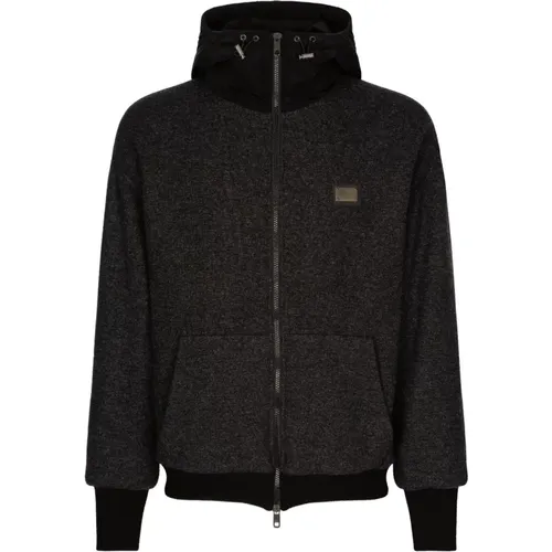 Zip-throughs, male, , Size: M Hooded Zip-Up Wool Jacket - Dolce & Gabbana - Modalova