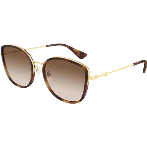 Stylische Sonnenbrille in Havana/ Shaded , Damen, Größe: 56 MM - Gucci - Modalova