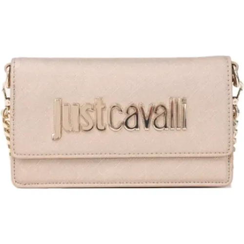 Shoulder Bags, female, , Size: ONE SIZE Logo Pochette Platinum Eco-Leather Bag - Just Cavalli - Modalova