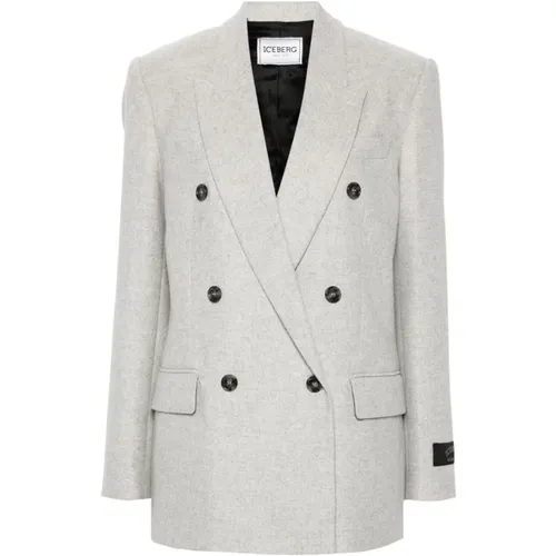 Blazers, female, , Size: XL Grey Fleece Double-Breasted Jacket - Iceberg - Modalova