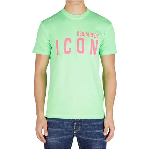 Icon - Verde Baumwoll T-Shirt , Herren, Größe: XL - Dsquared2 - Modalova
