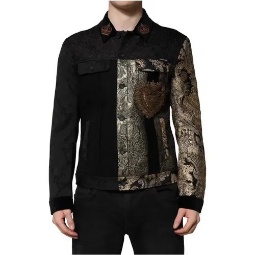 Denim Jackets, male, , Size: L Floral Jacquard Biker Jacket - Dolce & Gabbana - Modalova