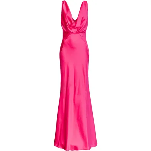 Elegant Satin Dress with Draped V-Neck , female, Sizes: XS, S, L - pinko - Modalova
