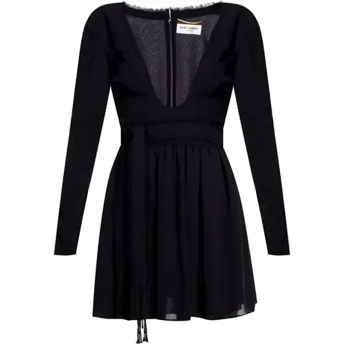Long Sleeves V-Neck Dress , female, Sizes: L, XL - Saint Laurent - Modalova