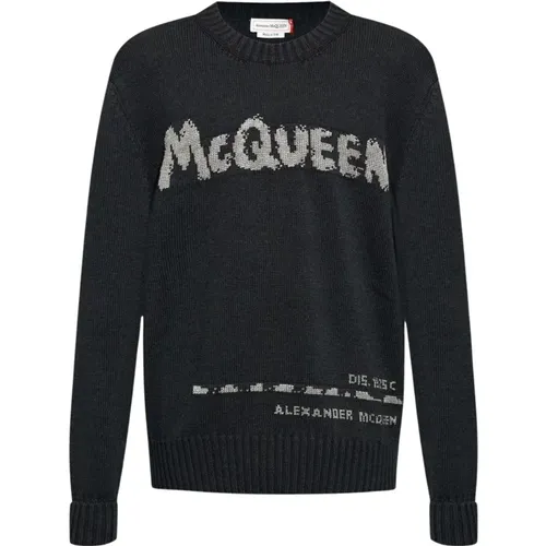 Round-neck Knitwear, male, , Size: L Jacquard Logo Sweater Grey - alexander mcqueen - Modalova