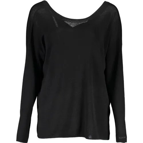 Schwarzer Woll Rundhals Pullover Logo , Damen, Größe: XS - Gant - Modalova