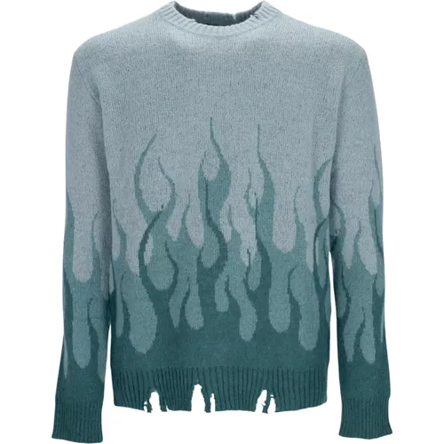 Flammen Oversize Rundhalsausschnitt Pullover Grün , Herren, Größe: S - VISION OF SUPER - Modalova