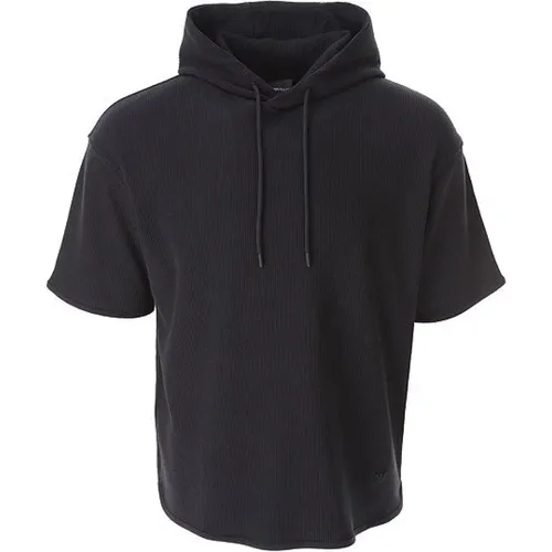 Navy Hooded T-Shirt Ribbed Design , male, Sizes: M - Emporio Armani - Modalova