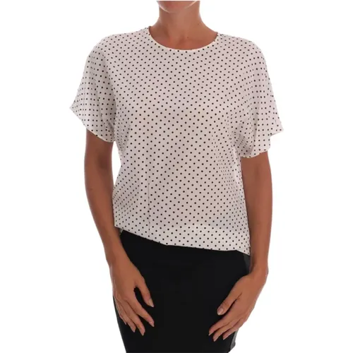 Seiden T-Shirt mit Polka Dots , Damen, Größe: XS - Dolce & Gabbana - Modalova