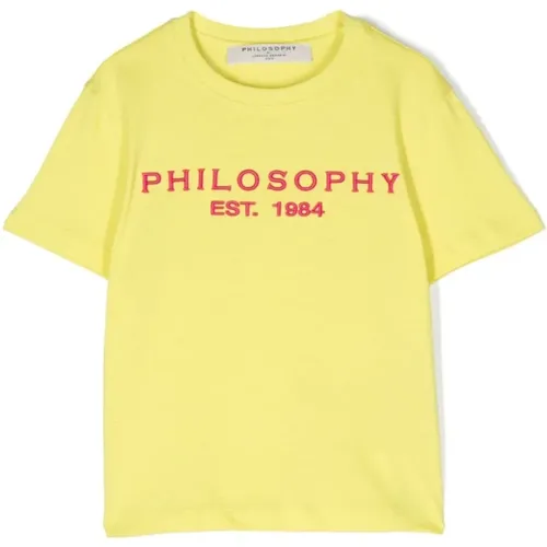Mädchen Baumwoll Logo T-shirt Gelb - Philosophy di Lorenzo Serafini - Modalova