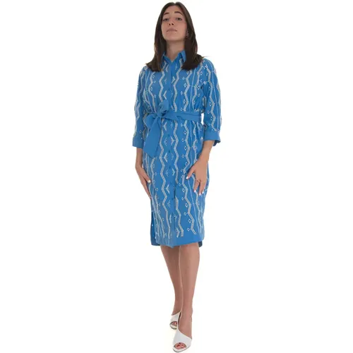 Chemisier-Kleid mit offener Arbeit und abnehmbarem Unterkleid , Damen, Größe: XL - Suncoo - Modalova