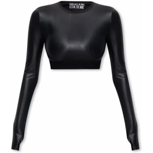 Lycra Shiny T-Shirt Crop Fit , Damen, Größe: XS - Versace Jeans Couture - Modalova