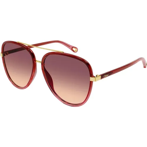 Rote Shaded Sonnenbrille , Damen, Größe: 58 MM - Chloé - Modalova